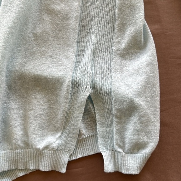 GAP Soft Minty Blue Linen V-Neck Tunic Sweater Ribbed Side Insets Vented Hem - Picture 11 of 12